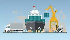 Illustration of cargo container port.