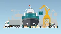 Illustration of cargo container port.