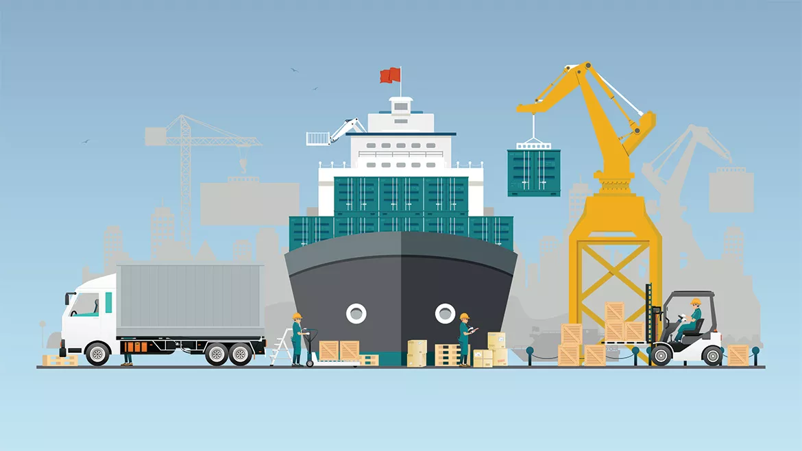 Illustration of cargo container port.