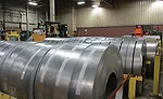 Rolls of steel at InSinkErator’s Racine, Wis., plant; food waste disposer