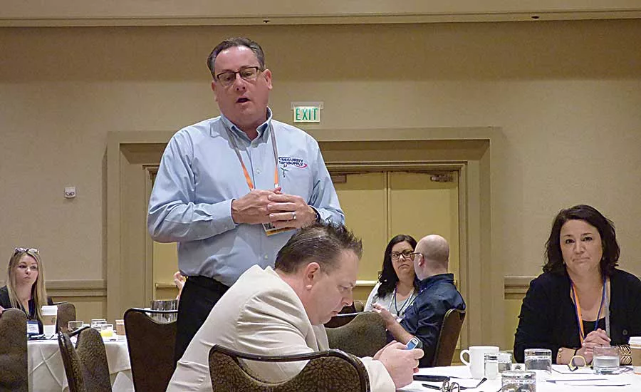 Security Supply’s Kim Willey makes a point during a discussion on showroom best practices at the ASA Showroom Manager Council Workshop held during KBIS and IBS