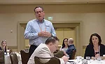 Security Supply’s Kim Willey makes a point during a discussion on showroom best practices at the ASA Showroom Manager Council Workshop held during KBIS and IBS