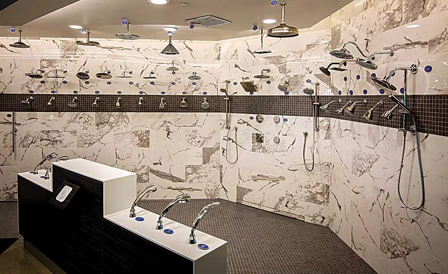 The Inspire showroom features 15 working kitchen faucets and an area with 50 working showerheads