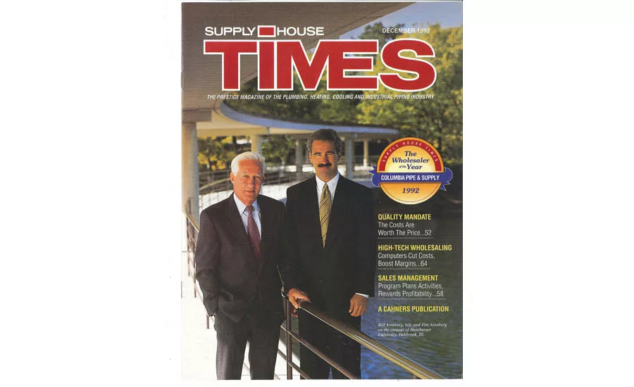 Bill Arenberg (left) is shown with son, Tim, in 1992 when Columbia Pipe & Supply was named the Supply House Times Wholesaler of the Year