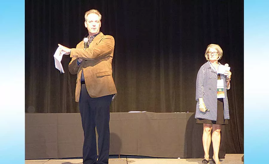 Rich-Tomkins’ Stew Chaffee (left) conducts a workshop with E.J. Dwyer’s Kathy Dwyer